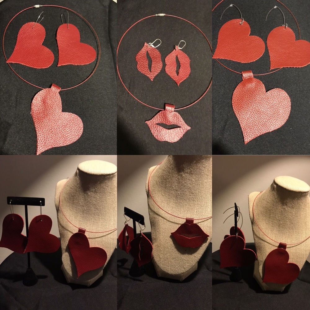 Leather Jewelry Set Leather Necklace & Earrings